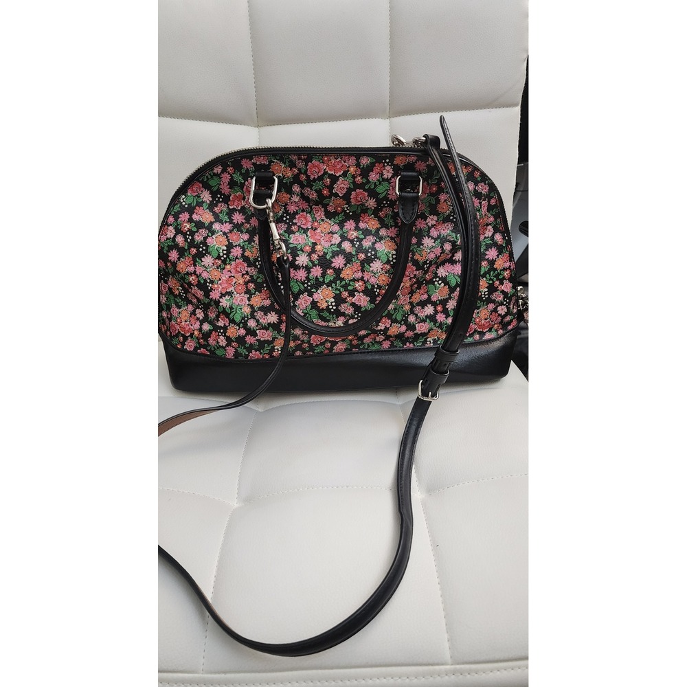 Coach Sierra Satchel Wildflower Floral Print Black Leather Handbag F57622